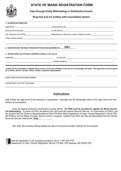 State Of Maine Registration Form Printable Pdf Download