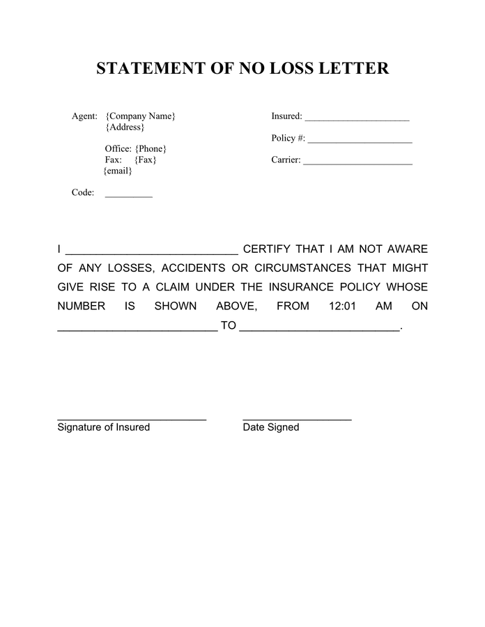 Statement Of No Loss Form Download Fillable Pdf Templateroller