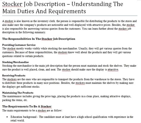 Stocker Job Description Understanding The Main Duties And