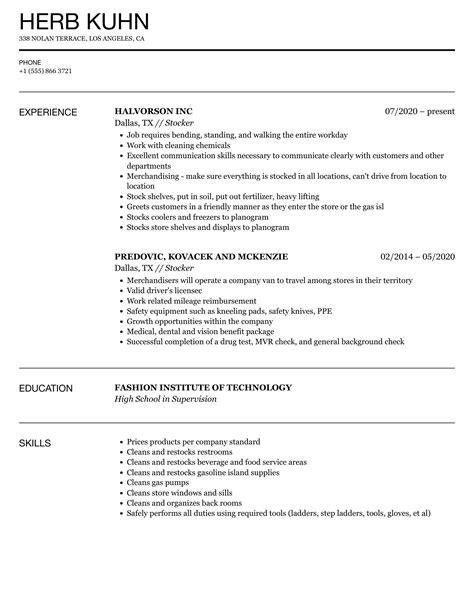 Stocker Resume Example Rlfqeodhe