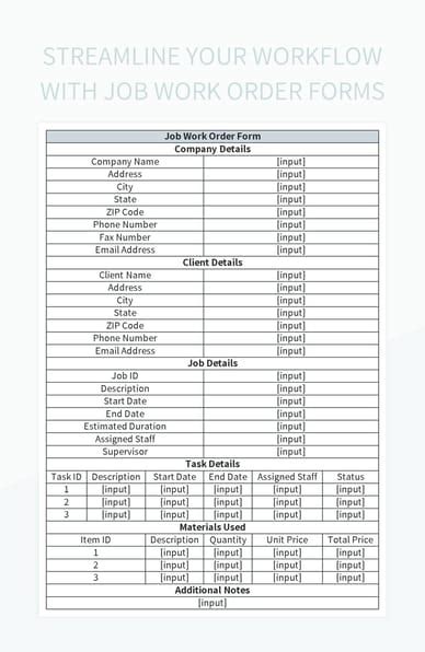 Streamline Your Workflow With Job Work Order Forms Excel Template And