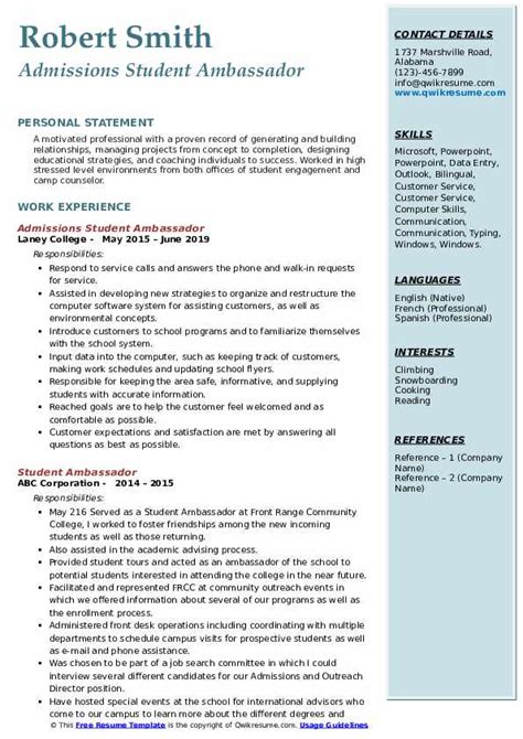 Student Ambassador Resume Samples Qwikresume