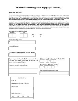 Student And Parent Signature Page Step 7 On Fafsa 2016 2021 Fill