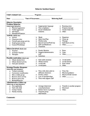 Student Behavior Incident Report Pdffiller