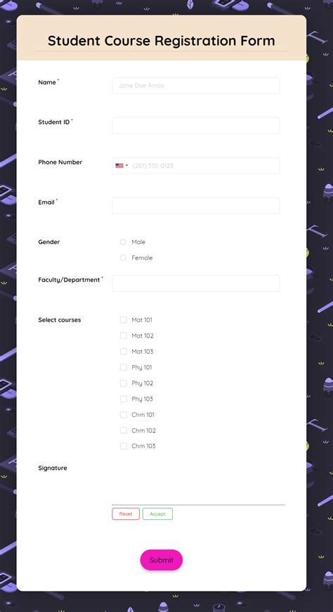 Student Course Registration Form