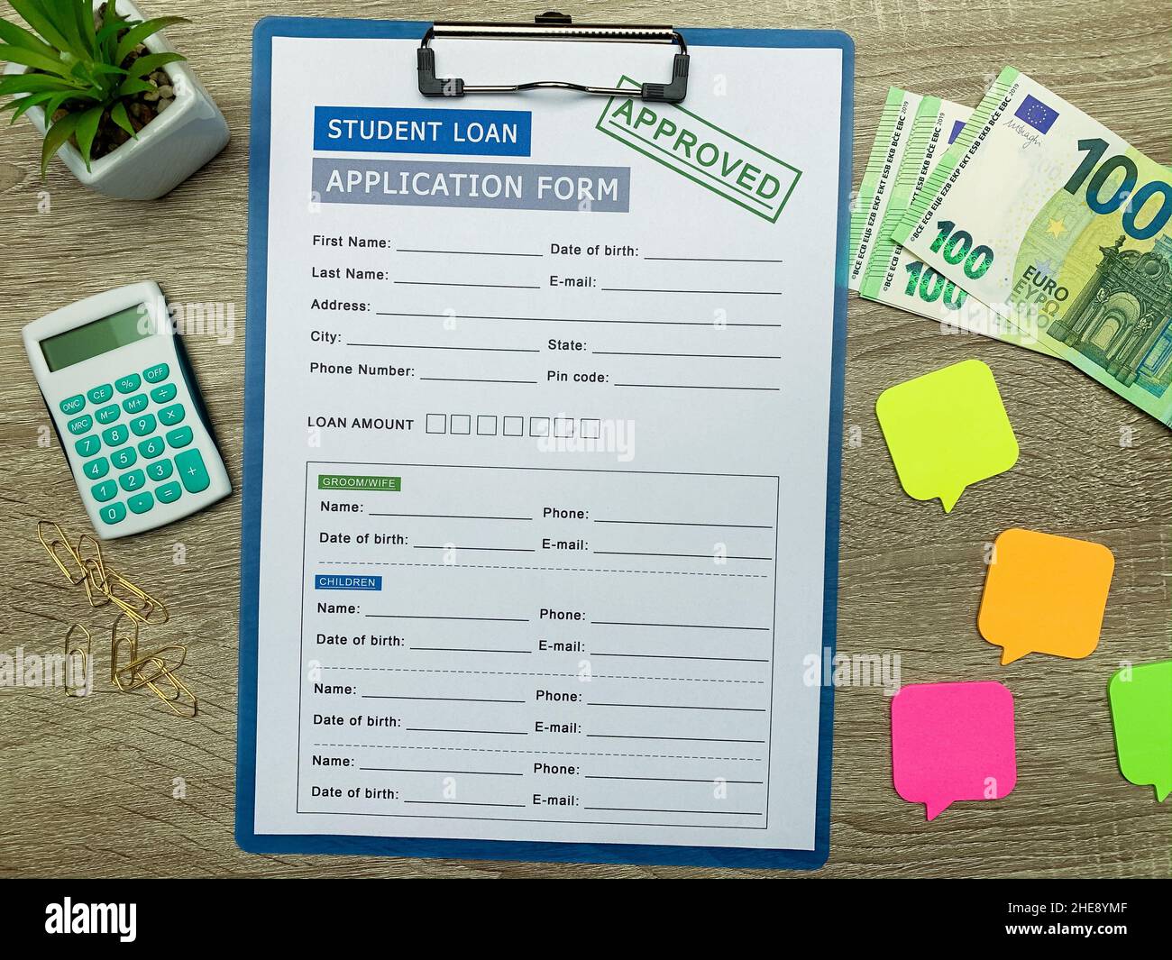 Student Loan Application Form Document On Table Stock Photo Alamy