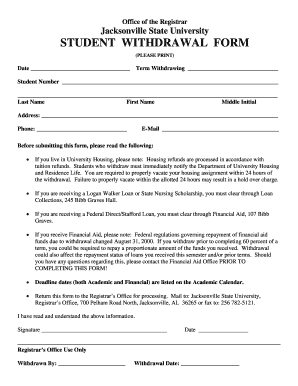 Student Withdrawal Form Printable Pdf Download