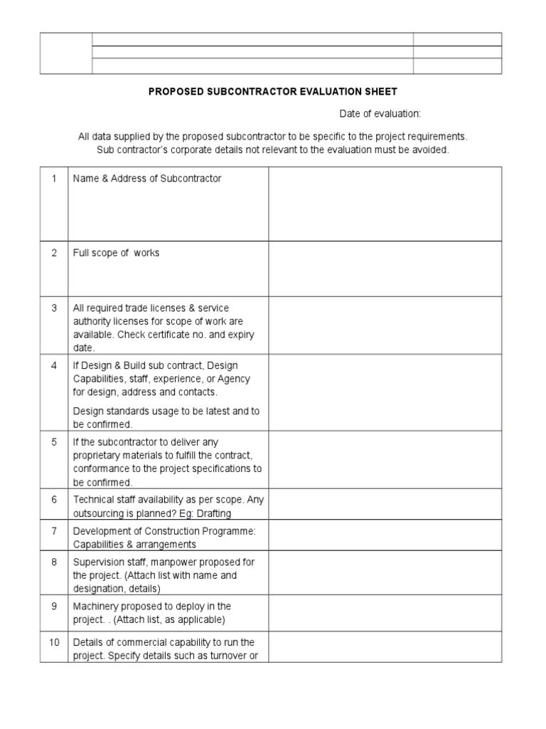 Subcontractor Evaluation Excel 2013 2024 Form Fill Out And Sign