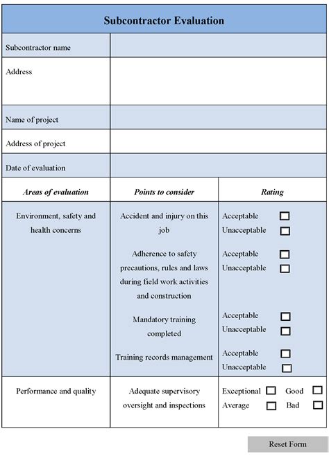 Subcontractor Evaluation Form Editable Pdf Forms