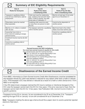 Summary Of Eic Eligibility Requirements Irs Tax Forms Summary Of