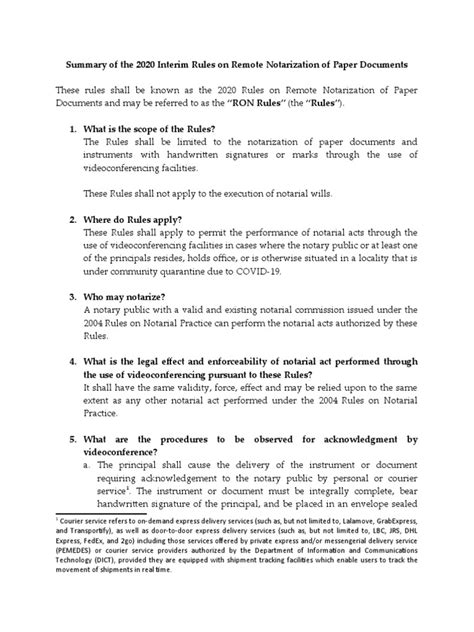 Summary Of The 2020 Rules On Remote Notarization Of Paper Documents