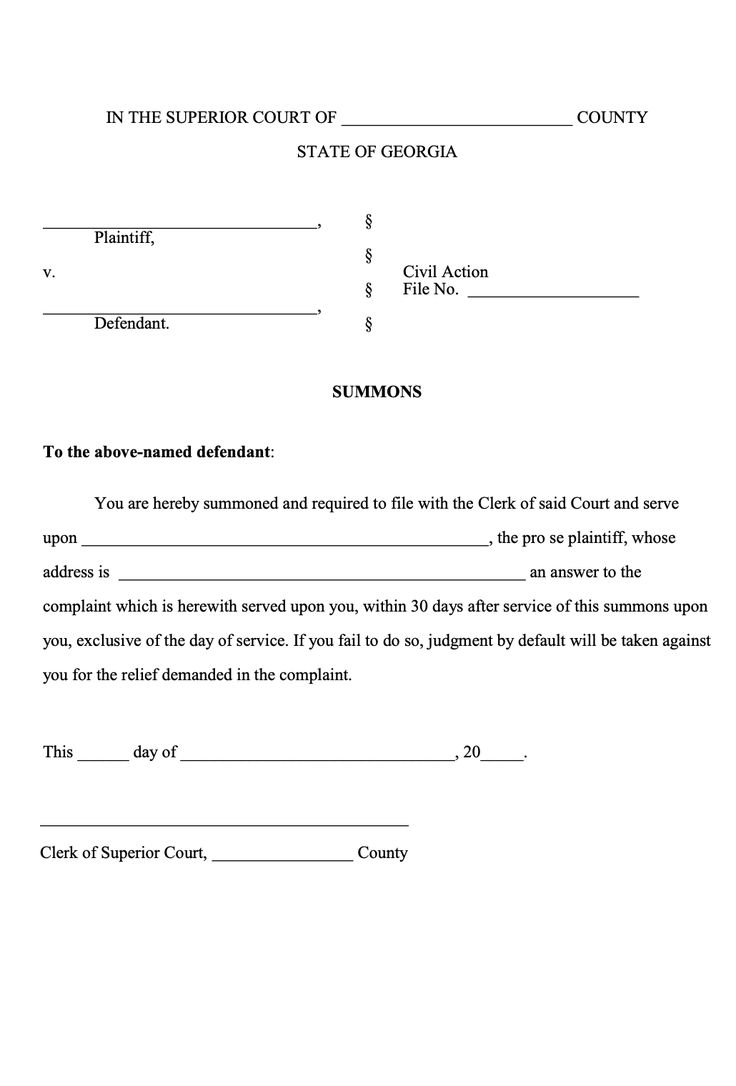 Summons Free Form Online Divorce Form In Georgia Georgia Divorce