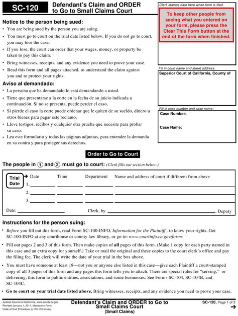 Superior Court Of California Small Claims Forms Claimforms Net