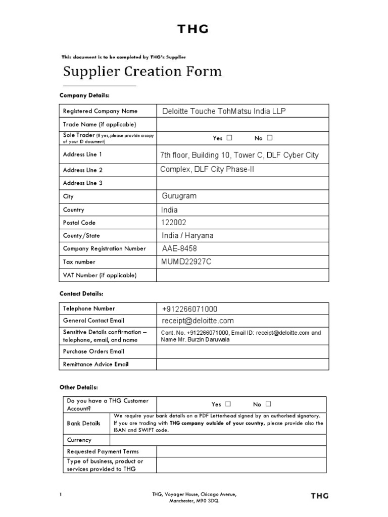 Supplier Creation Form Fill And Sign Printable Template Online