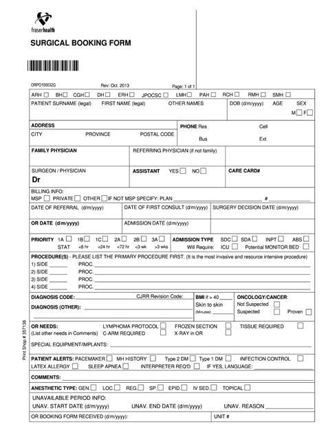 Surgical Booking Form Fill And Sign Printable Template Online Us