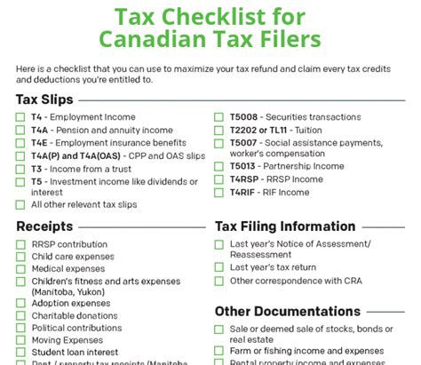 Tax Checklist For Canadian Tax Filers Free Pdf Download