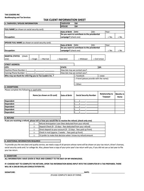 Tax Client Information Sheet Complete With Ease Airslate Signnow