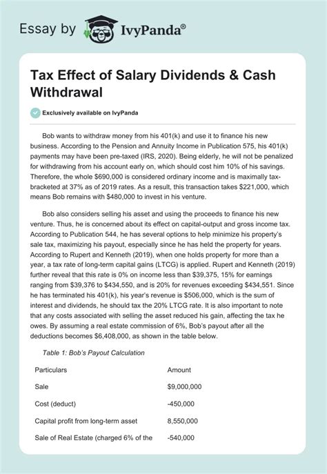 Tax Effect Of Salary Dividends Amp Cash Withdrawal 975 Words Essay Example