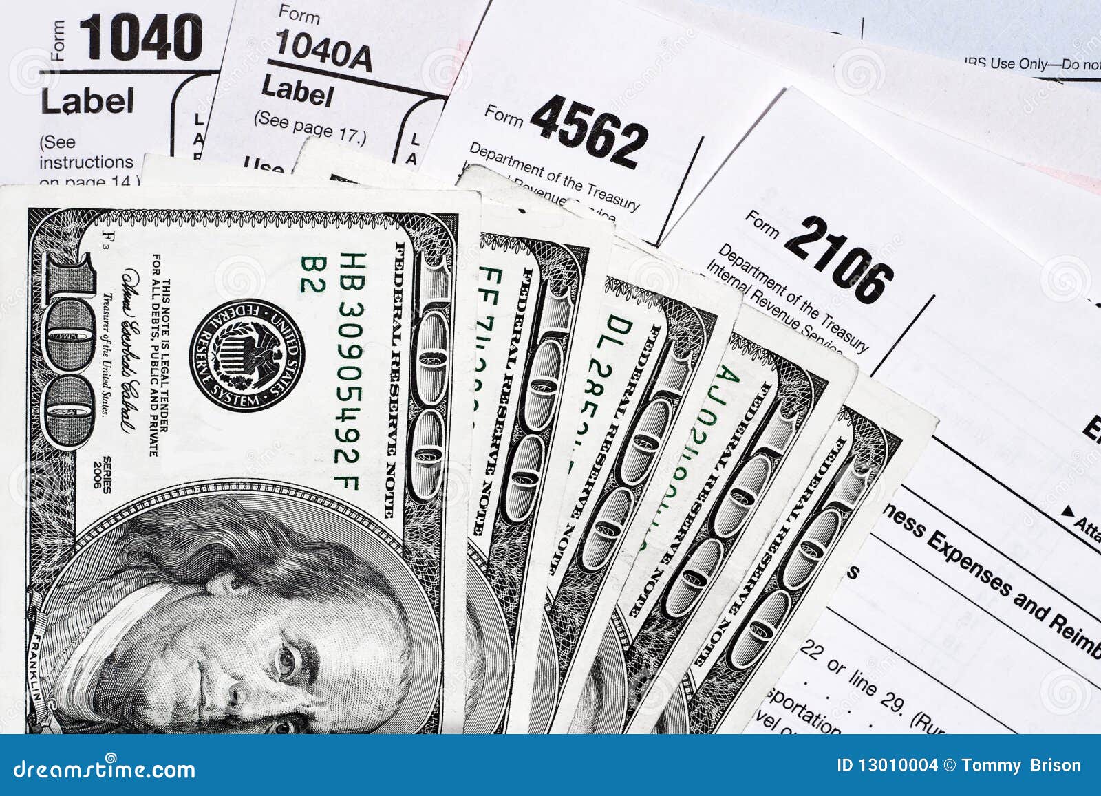 Tax Papers With Cash Stock Photo Image Of Service Income 13010004