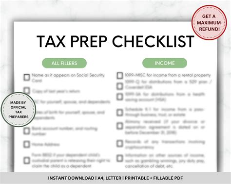 Tax Prep Checklist Tracker Printable Tax Prep Tax Checklist Etsy Canada