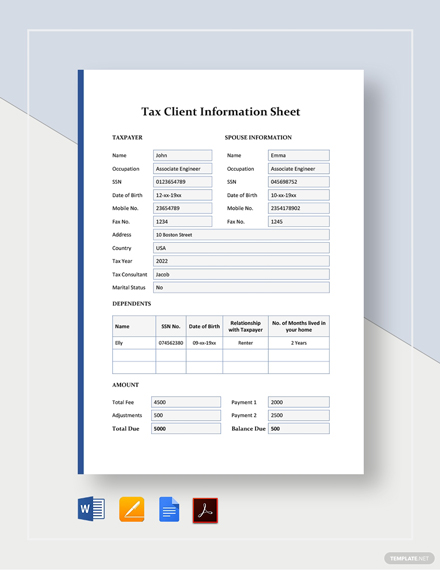 Tax Preparation Client Information Sheet Fill And Sign Printable