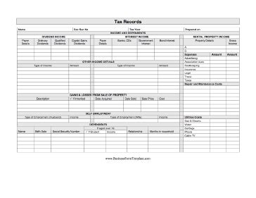 Tax Record Template