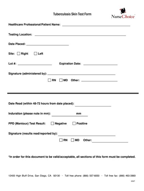 Tb Skin Test Printable Form