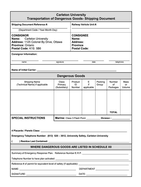 Tdg Shipping Document Template Fill Online Printable Fillable