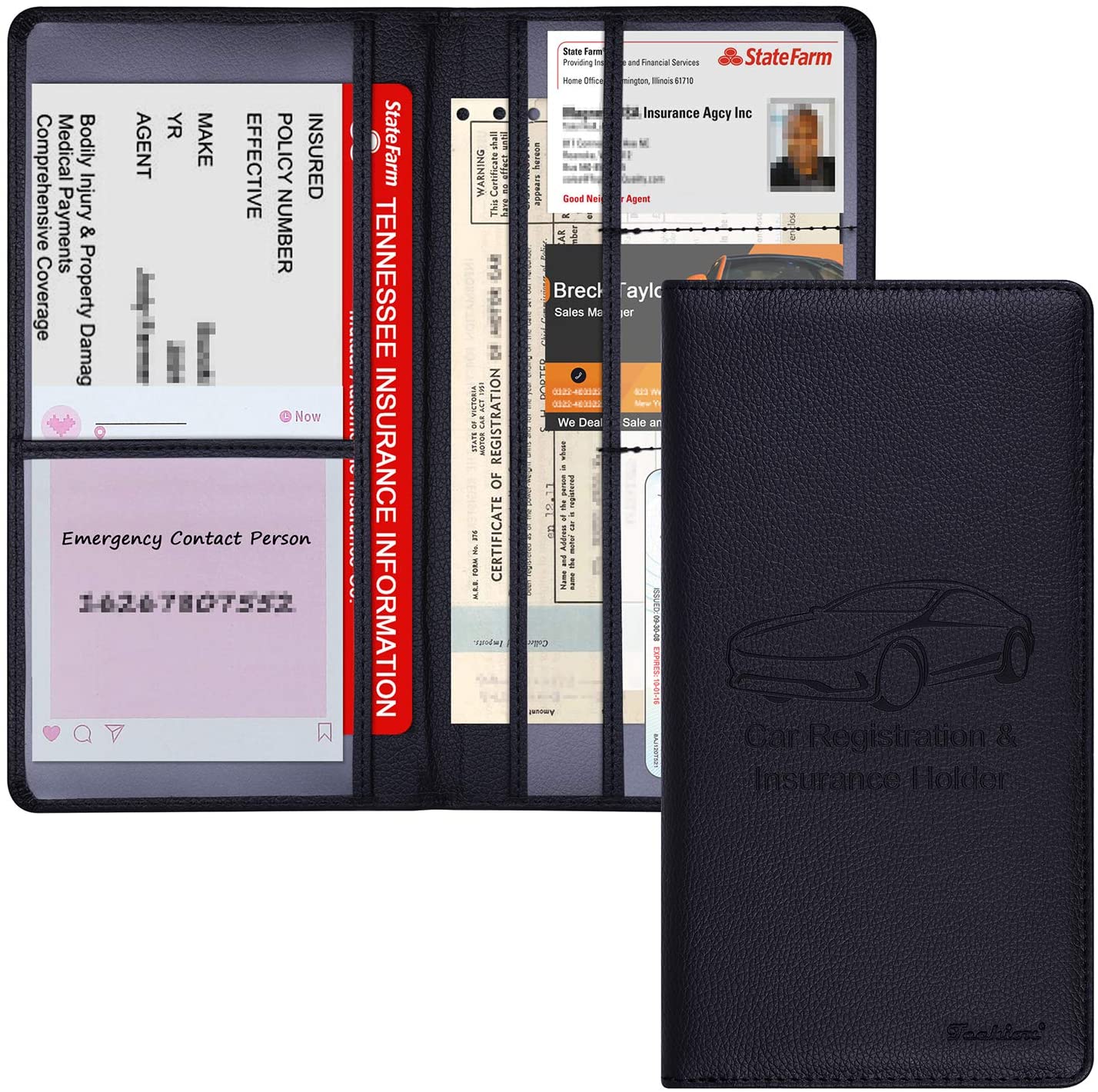 Techion Car Insurance And Registration Holder 9 5 X 5 Inch Pu Leather