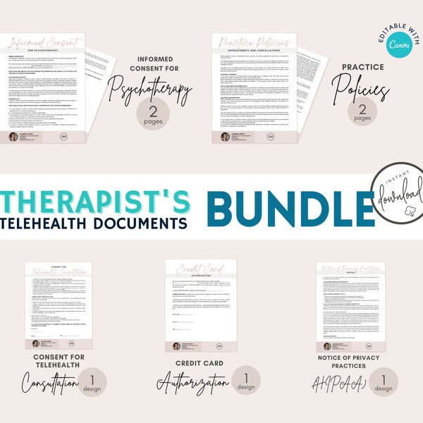 Telehealth Paperwork Documents For Therapists Editable Canva Etsy