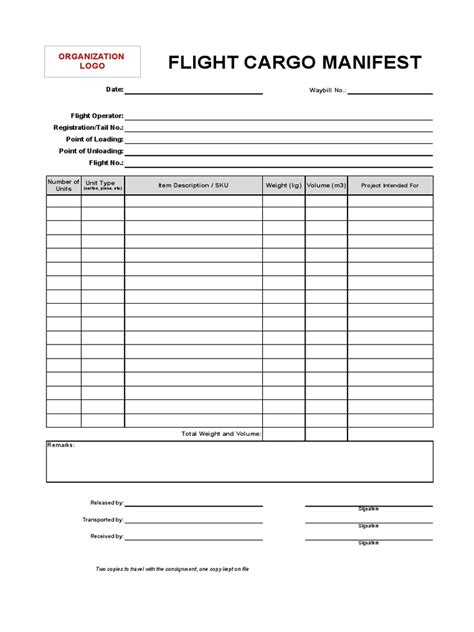 Template Cargo Manifest Flights Pdf