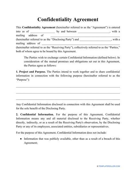 Template Confidentiality Agreement