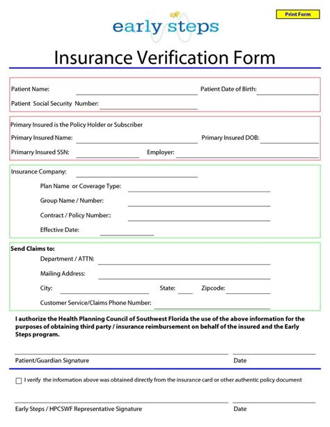 Template For Insurance Information In Planner Blank Medical Insurance