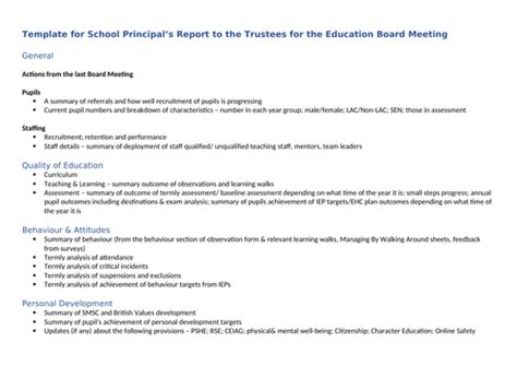 Template For School Principal S Report To The Board Teaching Resources