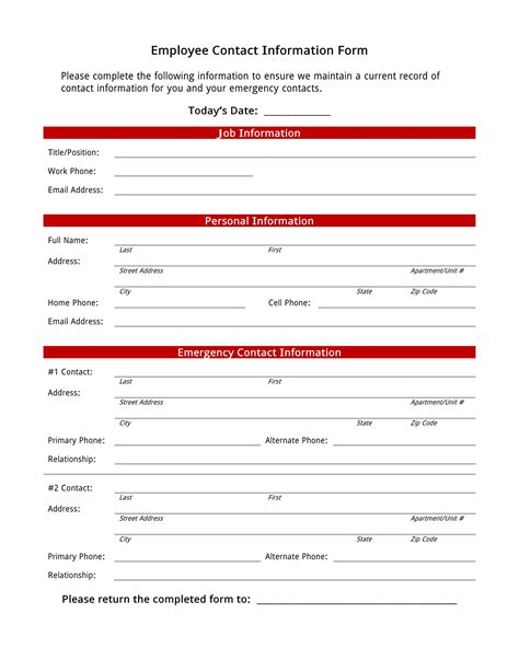 Template Printable Employee Information Form