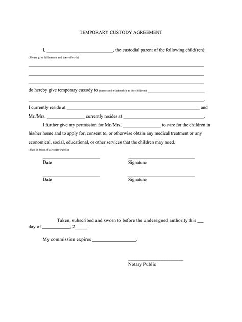 Temporary Custody Agreement Template