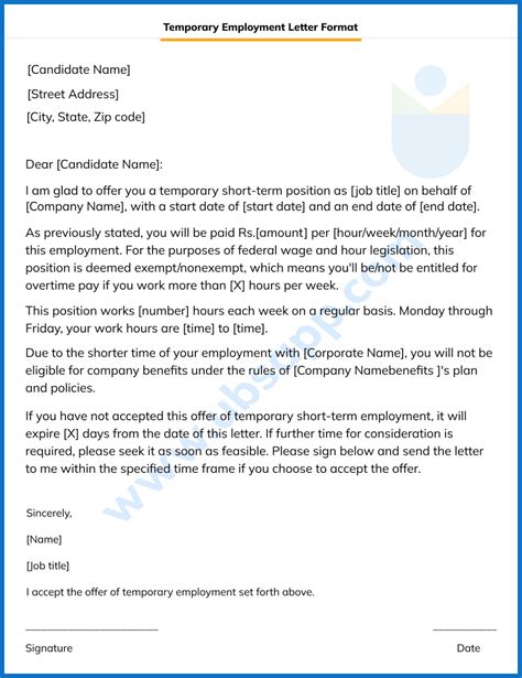 Temporary Employment Offer Letter Format Meaning Steps Examples