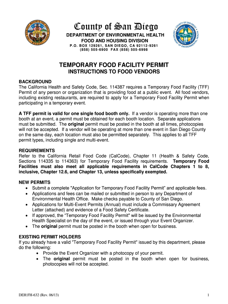 Temporary Food Facility Permit Fill Online Printable Fillable