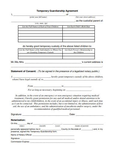 Temporary Guardianship Agreement 4 Examples Format Pdf