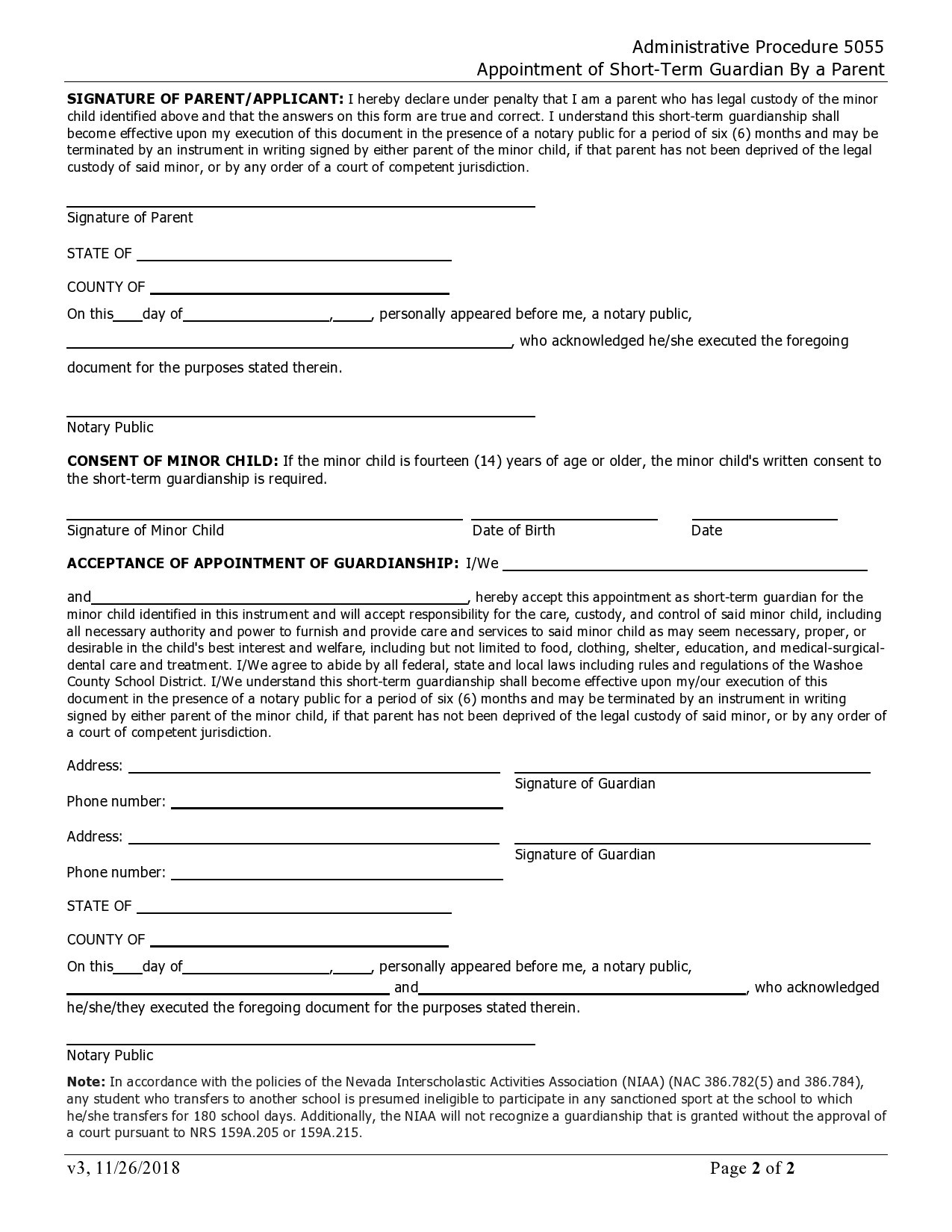 Temporary Guardianship Agreement Template Hq Printable Documents