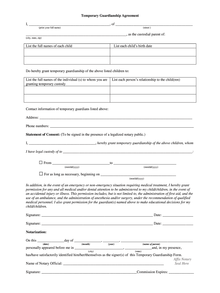 Temporary Guardianship Form Florida Amulette