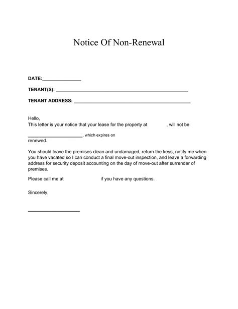 Tenancy Tenant Non Renewal Of Lease Sample Letter