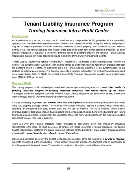 Tenant Liability Insurance Program White Paper