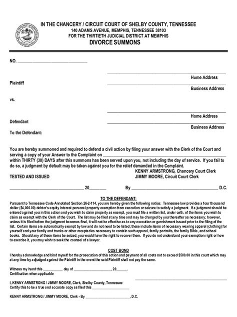 Tennessee Divorce Forms Printable Divorce Papers