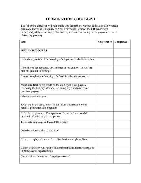 Termination Checklist 10 Examples Format Word Pages Pdf Tips