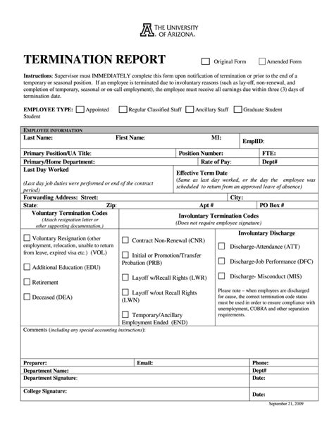 Termination Report Template