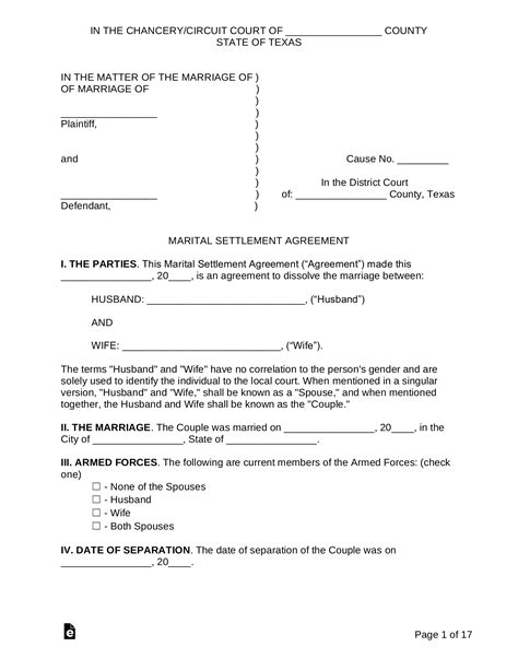 Texas Divorce Marital Settlement Agreement Form Pdf