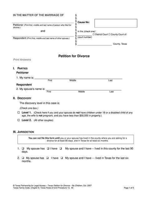 Texas Divorce Paperwork Free Pdf