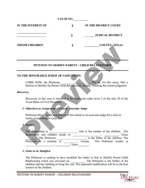 Texas Petition To Modify Parent Child Relationship And Custody Us