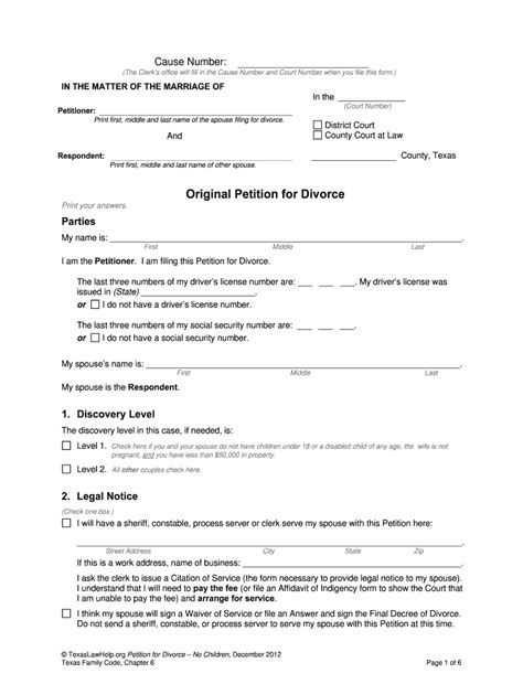 Texas Printable Divorce Papers